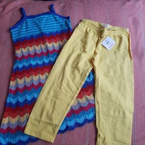 Hanna Andersson Rainbow Chevron Striped Sweater Dress/NWT Leggings Sz 14-16/160